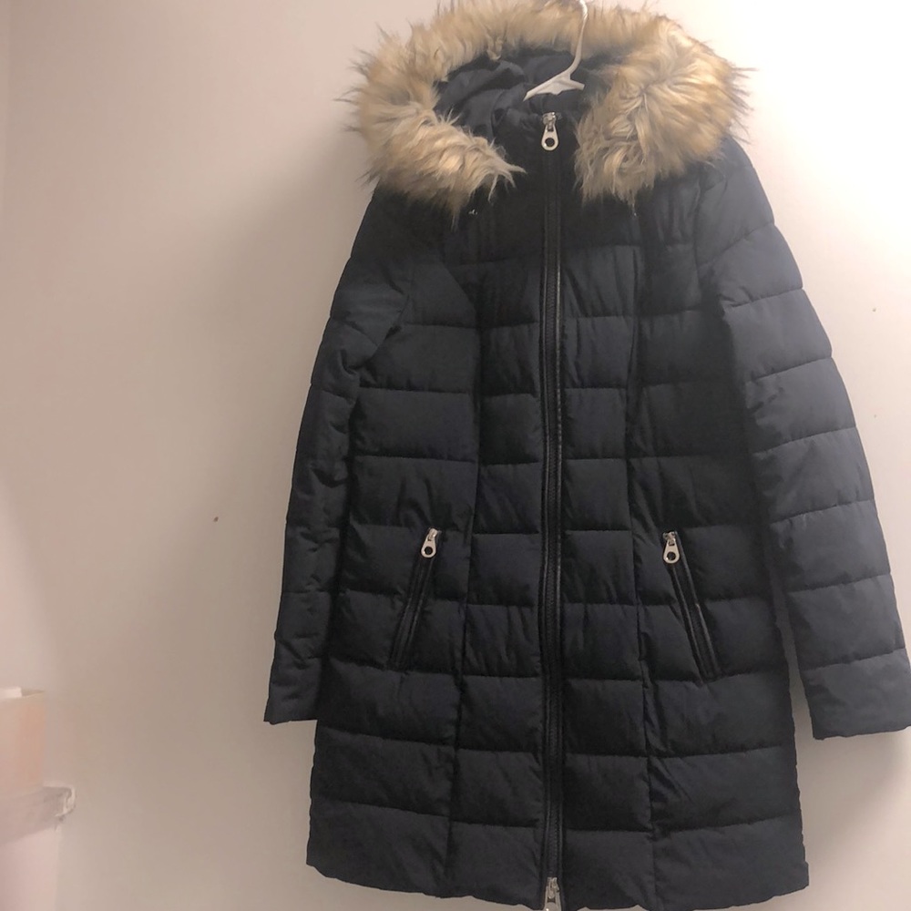 Laundry By Shelli Segal Black Puffer Coat with Faux Fur Hood